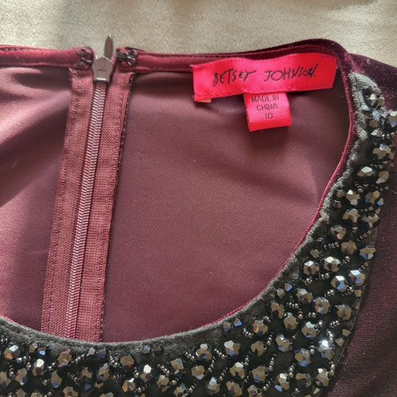 Betsey Johnson Velour Jeweled Neckline Dress in Burgundy - Picture 6 of 11